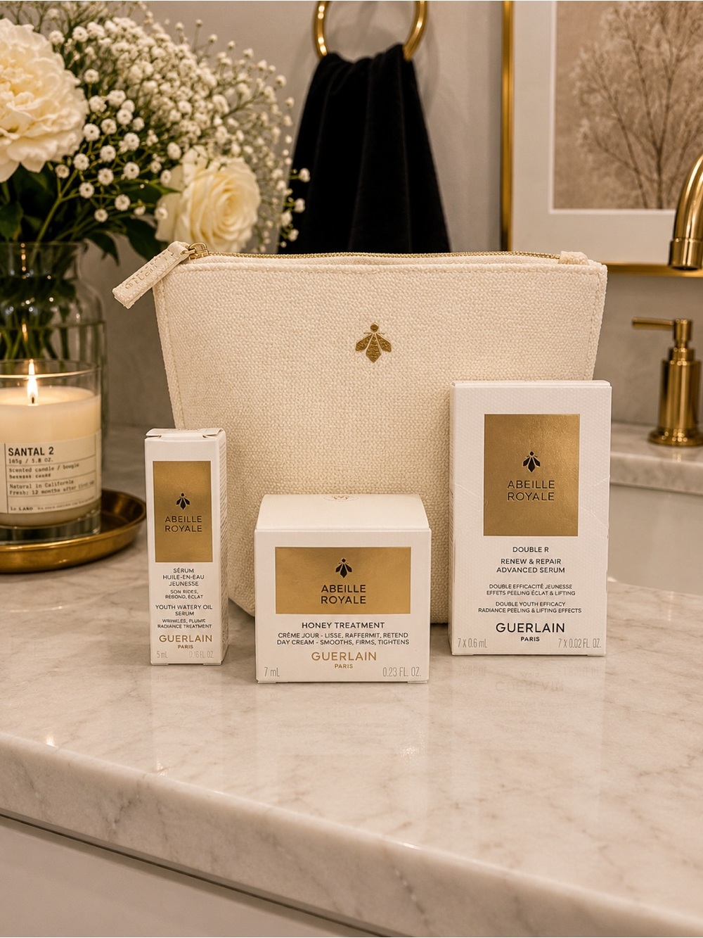 GUERLAIN Abeille Royale Luxury Skincare Set + Cosmetic Bag